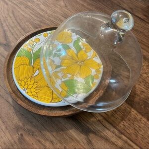 Vintage Goodwood charcuterie plate & cloche yellow floral retro cheese plate